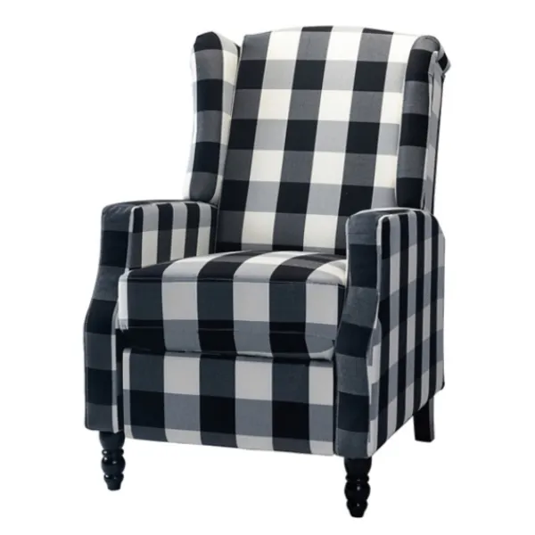 Accent Chairs-Kirkland's Home Black And White Buffalo Check Wingback Recliner Black/White