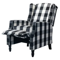 Accent Chairs-Kirkland's Home Black And White Buffalo Check Wingback Recliner Black/White