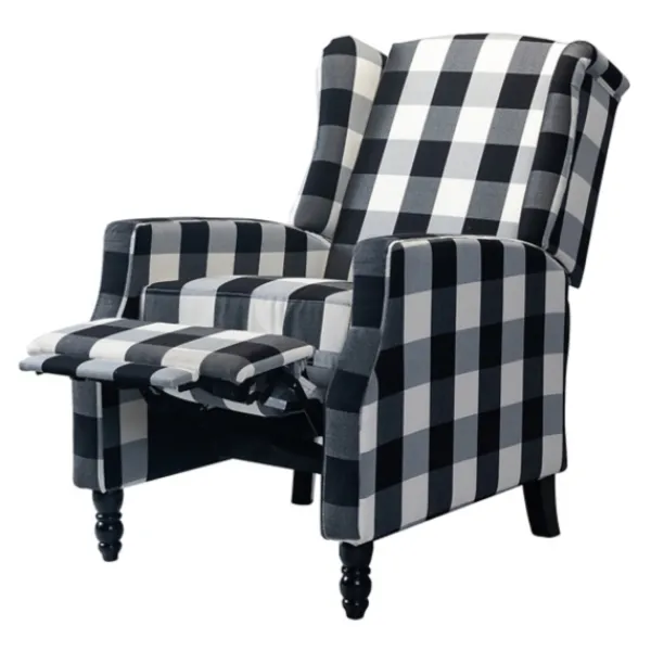 Accent Chairs-Kirkland's Home Black And White Buffalo Check Wingback Recliner Black/White