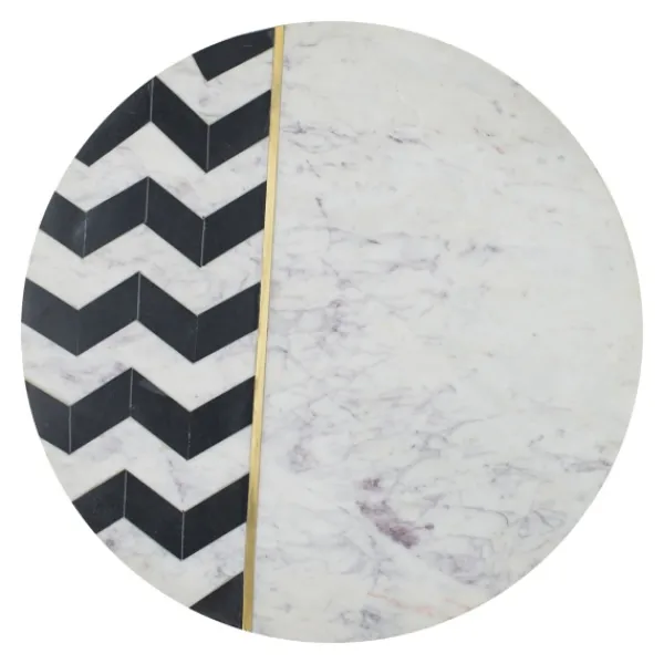 Accent & End Tables-Kirkland's Home Black And White Chevron Marble Accent Table