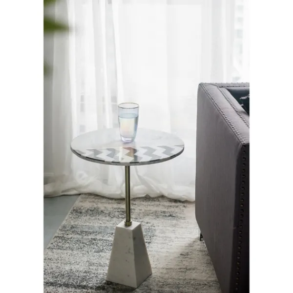 Accent & End Tables-Kirkland's Home Black And White Chevron Marble Accent Table