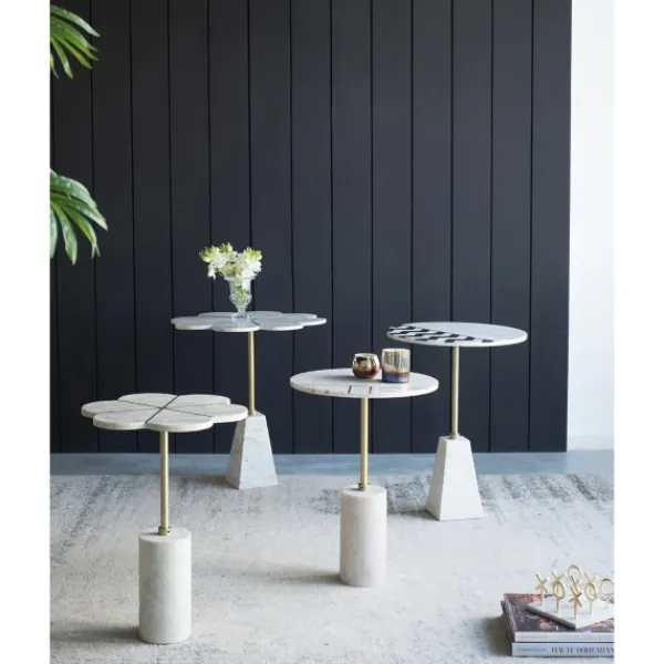 Accent & End Tables-Kirkland's Home Black And White Chevron Marble Accent Table