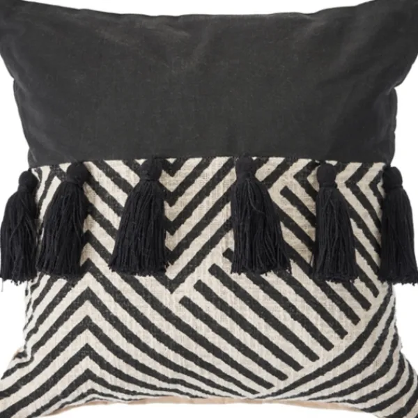 Pillows-Kirkland's Home Black And White Chevron Pillow With Tassels Black/White
