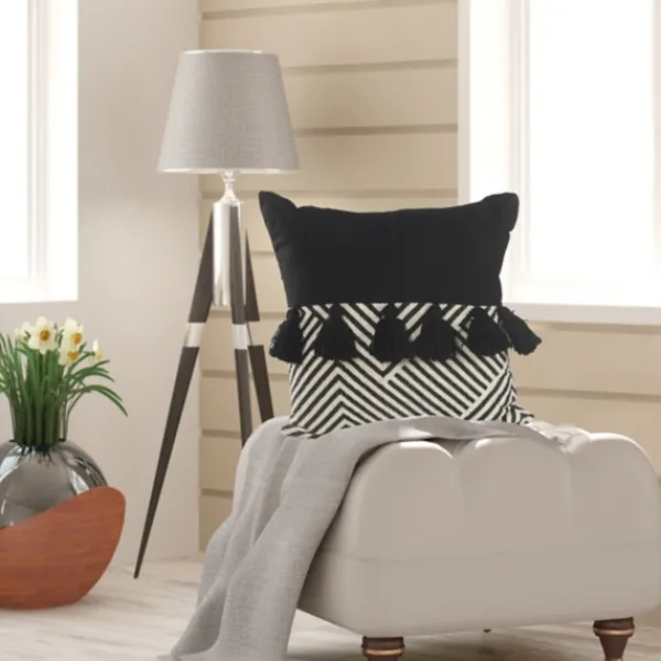Pillows-Kirkland's Home Black And White Chevron Pillow With Tassels Black/White
