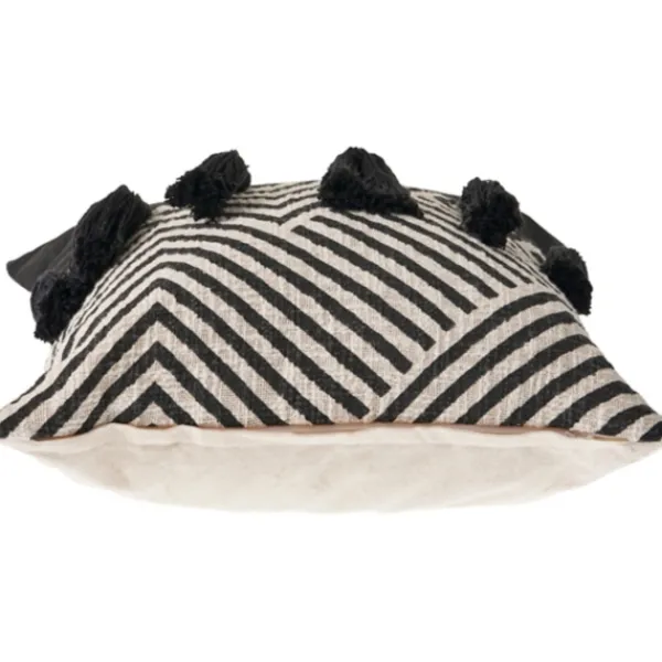 Pillows-Kirkland's Home Black And White Chevron Pillow With Tassels Black/White