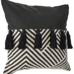 Pillows-Kirkland's Home Black And White Chevron Pillow With Tassels Black/White