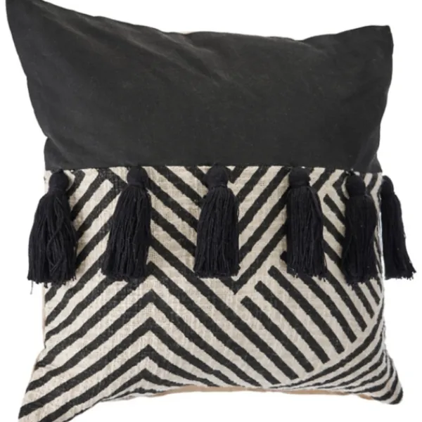 Pillows-Kirkland's Home Black And White Chevron Pillow With Tassels Black/White