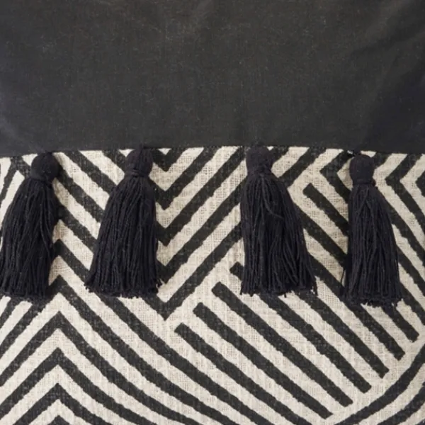 Pillows-Kirkland's Home Black And White Chevron Pillow With Tassels Black/White