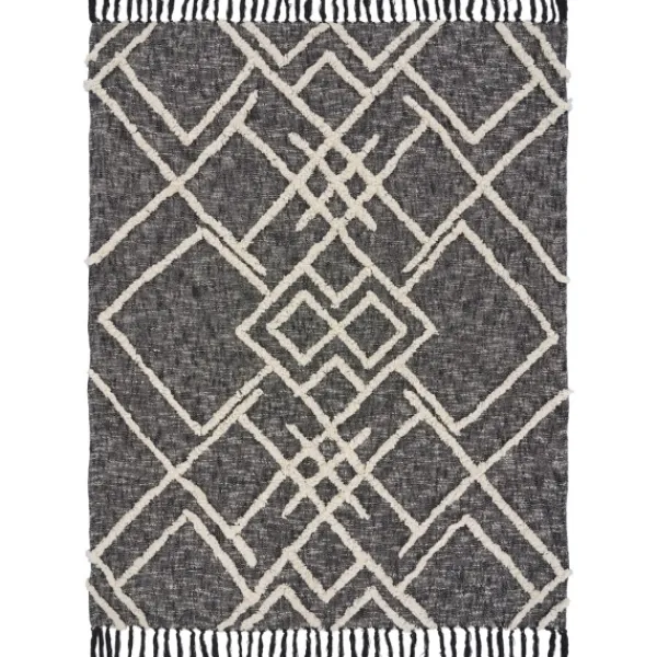 Blankets & Throws-Kirkland's Home Black And White Cotton Geometric Tufted Throw Black/White