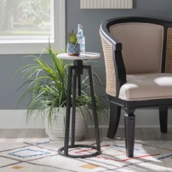 Accent & End Tables-Kirkland's Home Black And White Marble Adjustable Drink Table Black/White
