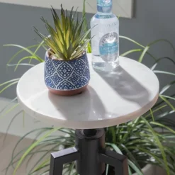 Accent & End Tables-Kirkland's Home Black And White Marble Adjustable Drink Table Black/White