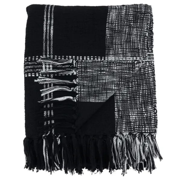 Blankets & Throws-Kirkland's Home Black And White Plaid Fringed Throw Black/White