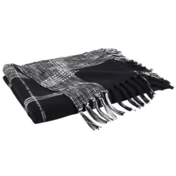 Blankets & Throws-Kirkland's Home Black And White Plaid Fringed Throw Black/White