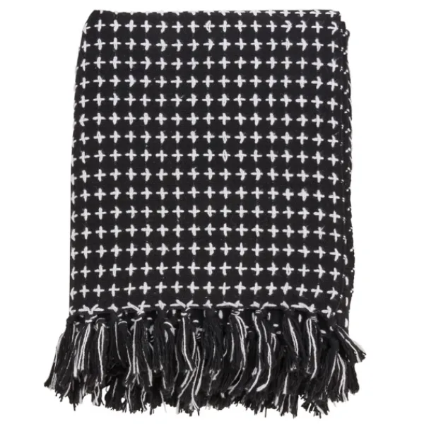 Blankets & Throws-Kirkland's Home Black And White Stitched Cotton Throw Black/White