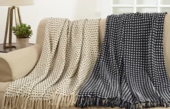 Blankets & Throws-Kirkland's Home Black And White Stitched Cotton Throw Black/White
