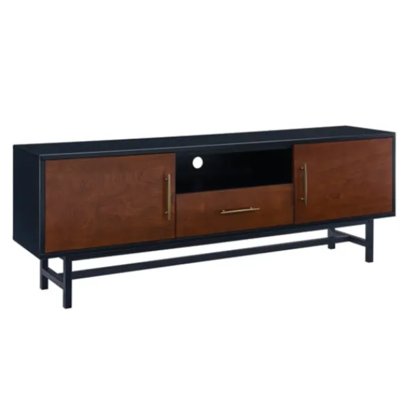 Tv Stands & Media Consoles-Kirkland's Home Black And Wood 2-Door Media Cabinet Brown