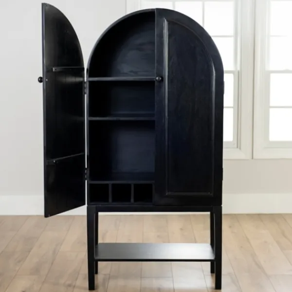 Cabinets & Sideboards-Kirkland's Home Black Arch Wood Bar Cabinet
