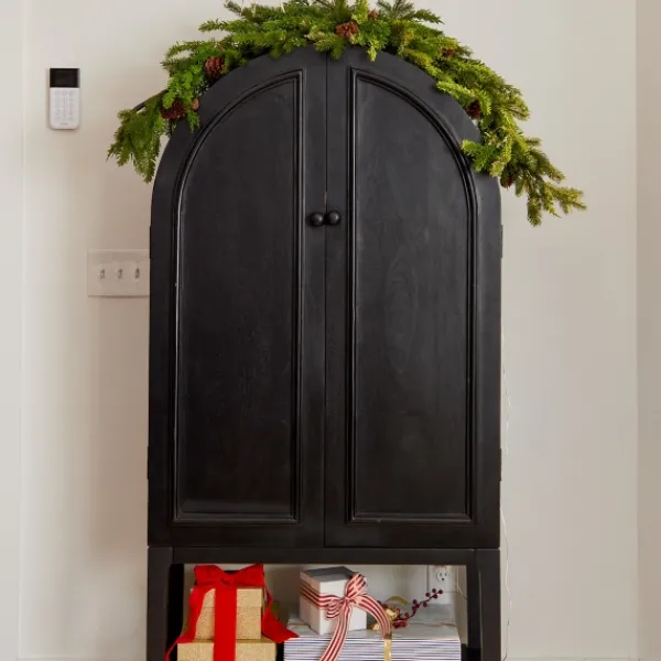 Cabinets & Sideboards-Kirkland's Home Black Arch Wood Bar Cabinet