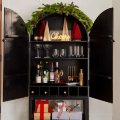 Cabinets & Sideboards-Kirkland's Home Black Arch Wood Bar Cabinet