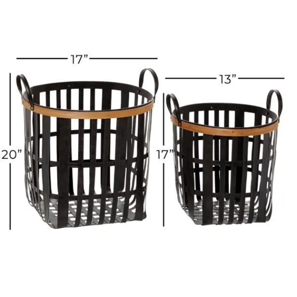 Baskets & Boxes-Kirkland's Home Black Bamboo Metal Woven Baskets, Set Of 2 Black/Brown