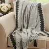 Blankets & Throws-Kirkland's Home Black Banded Tassel Edge Throw Black/White/Gray
