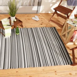 Outdoor Rugs-Kirkland's Home Black Barcode Stripe Outdoor Area Rug, 4X6 Black/White
