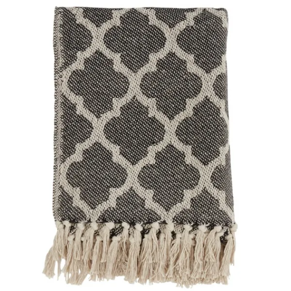 Blankets & Throws-Kirkland's Home Black Beige Fringe Geometric Throw Blanket Black/Tan