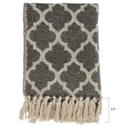Blankets & Throws-Kirkland's Home Black Beige Fringe Geometric Throw Blanket Black/Tan
