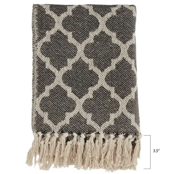 Blankets & Throws-Kirkland's Home Black Beige Fringe Geometric Throw Blanket Black/Tan