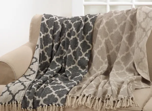 Blankets & Throws-Kirkland's Home Black Beige Fringe Geometric Throw Blanket Black/Tan