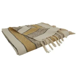 Blankets & Throws-Kirkland's Home Black Beige With Fringe Throw Blanket Yellow