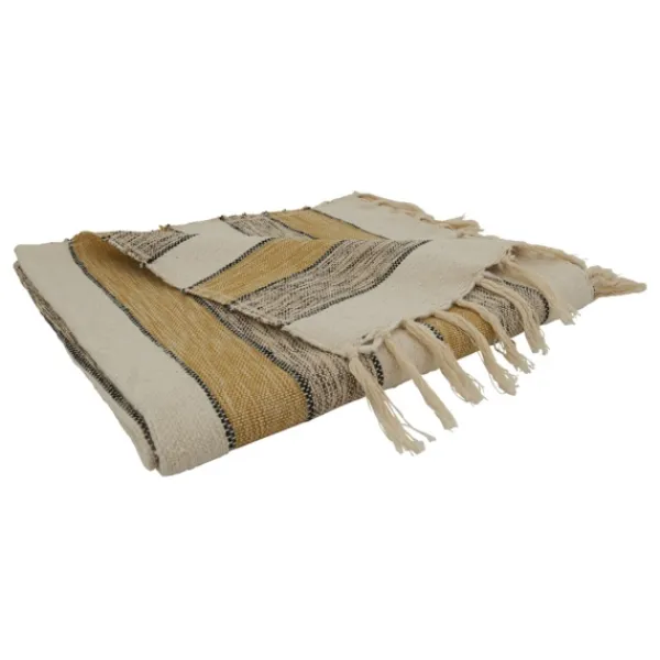 Blankets & Throws-Kirkland's Home Black Beige With Fringe Throw Blanket Yellow