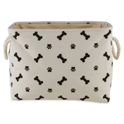 Baskets & Boxes-Kirkland's Home Black Bone And Paw Print Rectangle Pet Basket Black/White