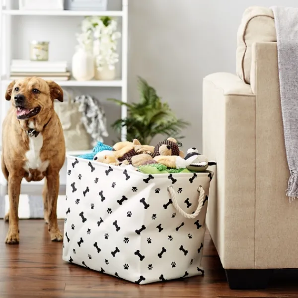 Baskets & Boxes-Kirkland's Home Black Bone And Paw Print Rectangle Pet Basket Black/White