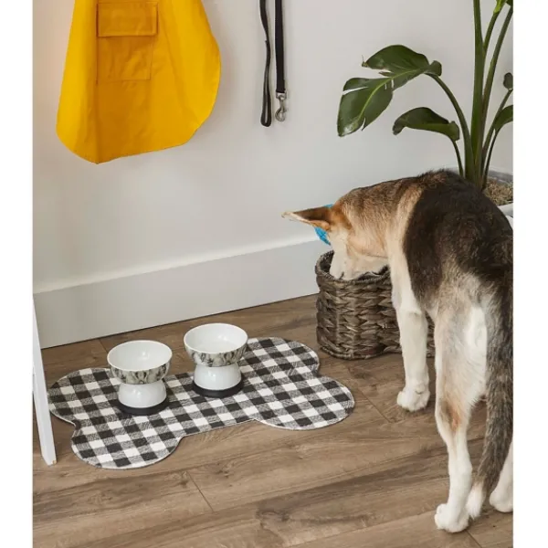 Kitchen & Floor Mats-Kirkland's Home Black Buffalo Check Bone Pet Bowl Mat Black/White
