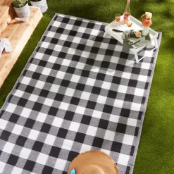 Outdoor Rugs-Kirkland's Home Black Buffalo Check Indoor/Outdoor Area Rug, 5X8 Black/White