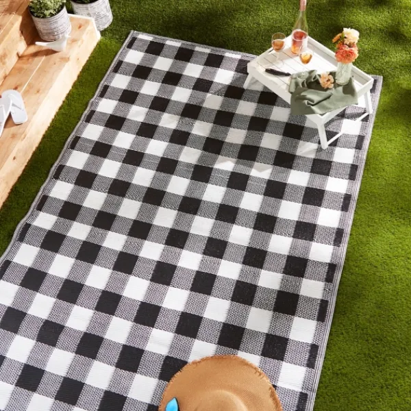 Outdoor Rugs-Kirkland's Home Black Buffalo Check Indoor/Outdoor Area Rug, 5X8 Black/White