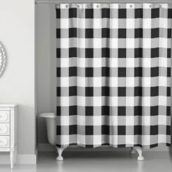 Shower Curtains-Kirkland's Home Black Buffalo Check Shower Curtain Black/White