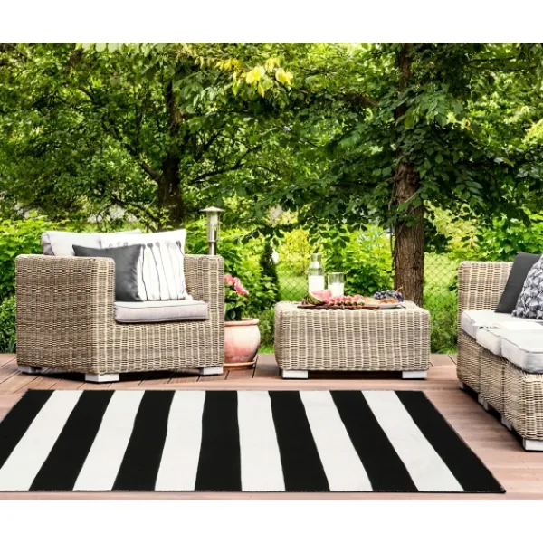 Outdoor Rugs-Kirkland's Home Black Cabana Stripe Indoor/Outdoor Area Rug, 3X5 Black/White