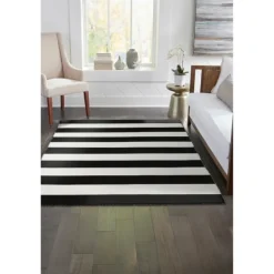 Outdoor Rugs-Kirkland's Home Black Cabana Stripe Indoor/Outdoor Area Rug, 3X5 Black/White