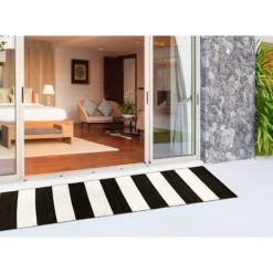 Outdoor Rugs-Kirkland's Home Black Cabana Stripe Indoor/Outdoor Runner, 2X8 Black/White