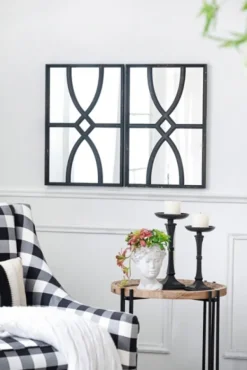 Decorative Mirrors-Kirkland's Home Black Carved Wooden Frame Wall Mirrors, Set Of 2