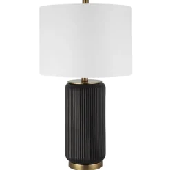 Table Lamps-Kirkland's Home Black Ceramic Ribbed Table Lamp White