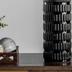 Table Lamps-Kirkland's Home Black Ceramic Stacked Lines Table Lamp White