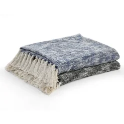 Blankets & Throws-Kirkland's Home Black Chambray Fringe Throw Black/White