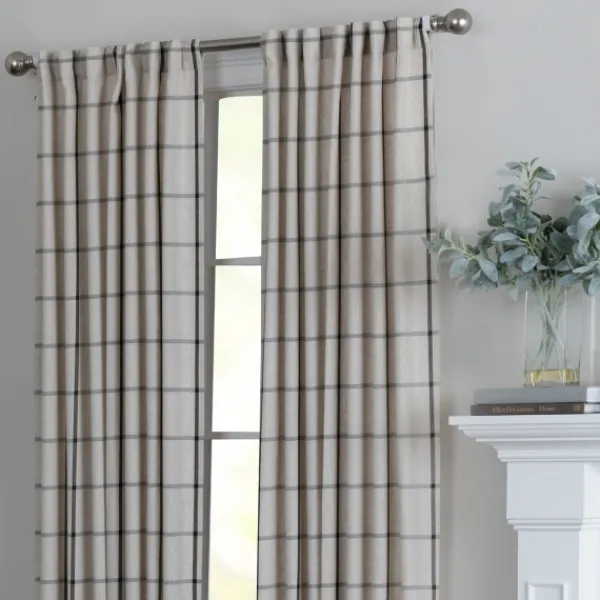 Curtains & Drapes-Kirkland's Home Black Checkered Single Curtain Panel, 84 In. Black/Tan