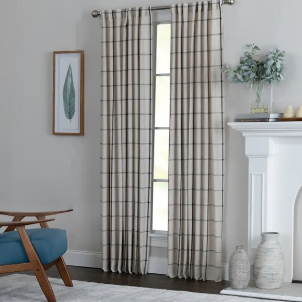 Curtains & Drapes-Kirkland's Home Black Checkered Single Curtain Panel, 84 In. Black/Tan