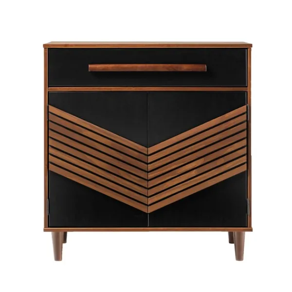 Cabinets & Sideboards-Kirkland's Home Black Chevron Wood Single Drawer Cabinet