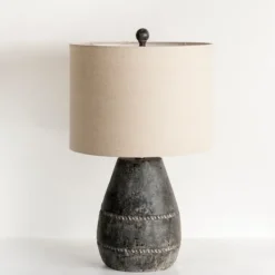 Table Lamps-Kirkland's Home Black Concrete Porter Table Lamp Ivory