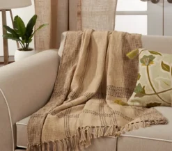 Blankets & Throws-Kirkland's Home Black Cotton Plaid Oaker Throw Blanket Black/Brown